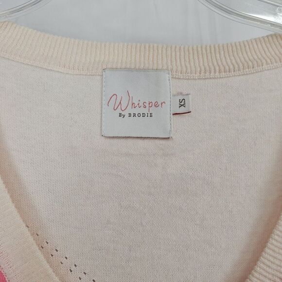 Whisper by Brodie Womens Sweater XS Silk Cotton Vneck Colorblock Quiet Luxury - Picture 5 of 8